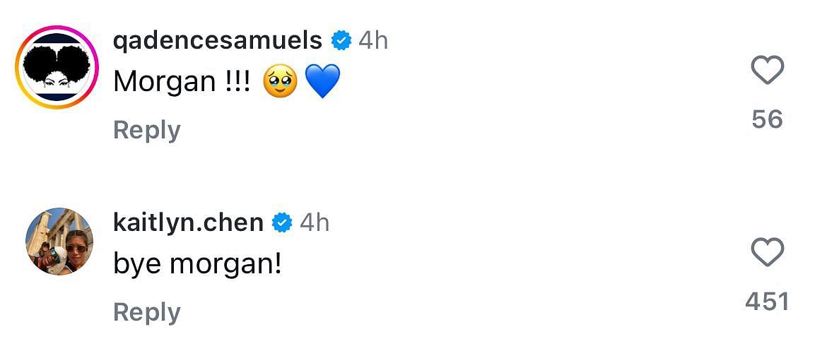 Cheli's UConn teammates show her love in her Instagram comments